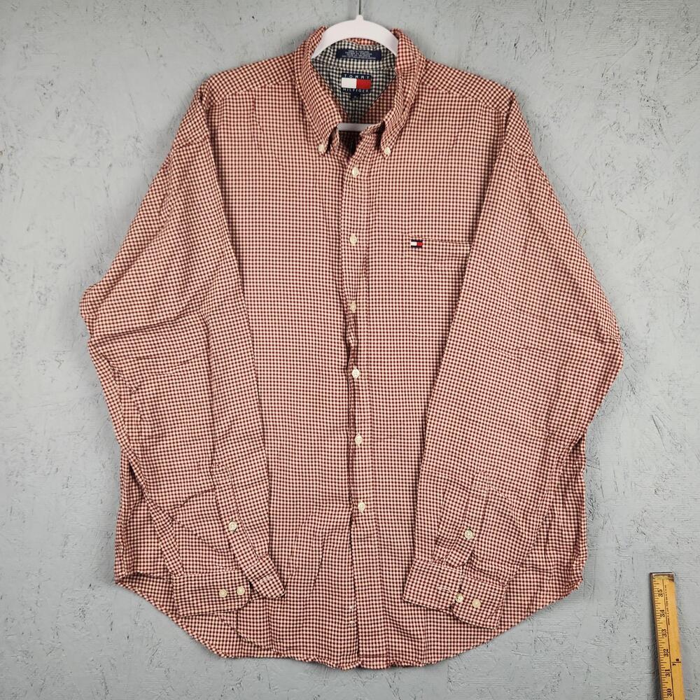 Vintage Tommy Hilfiger Shirt Mens XL Gingham Check Button Up Long Sleeve Preppy